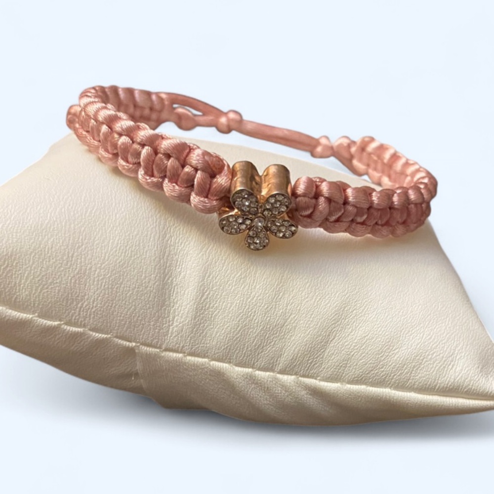 Chic Pink Macrame knotted Bracelet with Crystal Charm